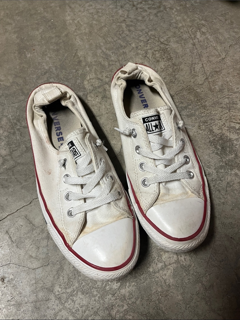 Converse women’s  White Canvas Low-Top Sneakers with Red Stripe